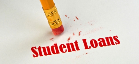 A pencil eraser moves to erase the words 'Student Loans,'